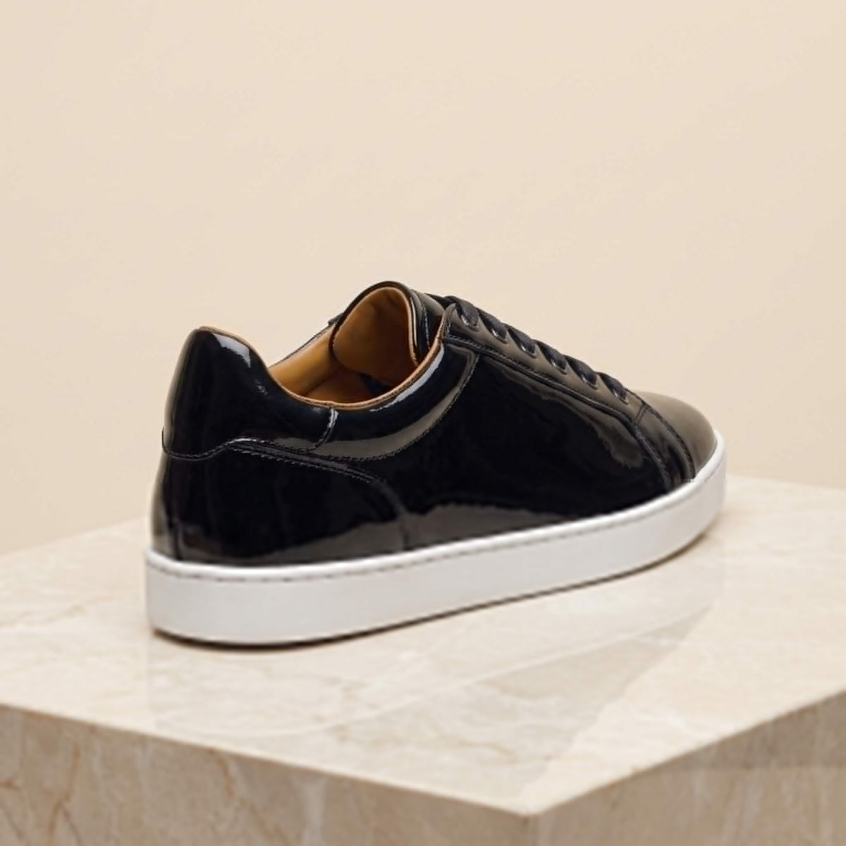 Height Increasing Black Patent Leather Cadore Low-Top Sneaker - 3 Inch Hidden Heel – back view