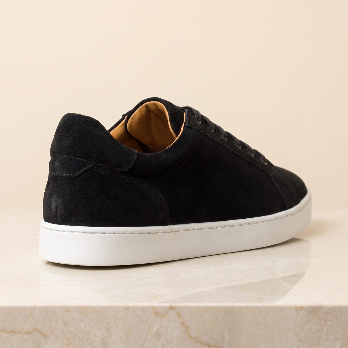 Height Increasing Black Suede Cortina Low-Top Sneaker - 3 Inch Hidden Heel – back view
