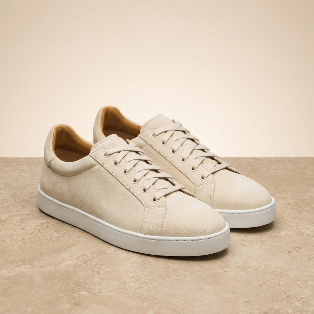 Height Increasing Cream Suede Rimini Low-Top Sneaker - 3 Inch Hidden Heel