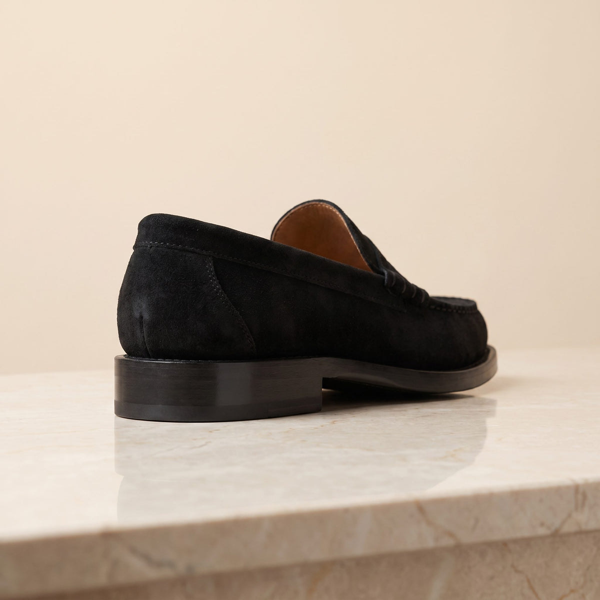 Height Increasing Black Suede Cefalu Penny Loafer - 3 Inch Hidden Heel – back view