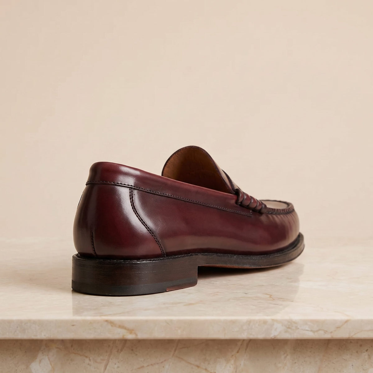 Height Increasing Brown Leather Siracusa Penny Loafer - 3 Inch Hidden Heel – back view