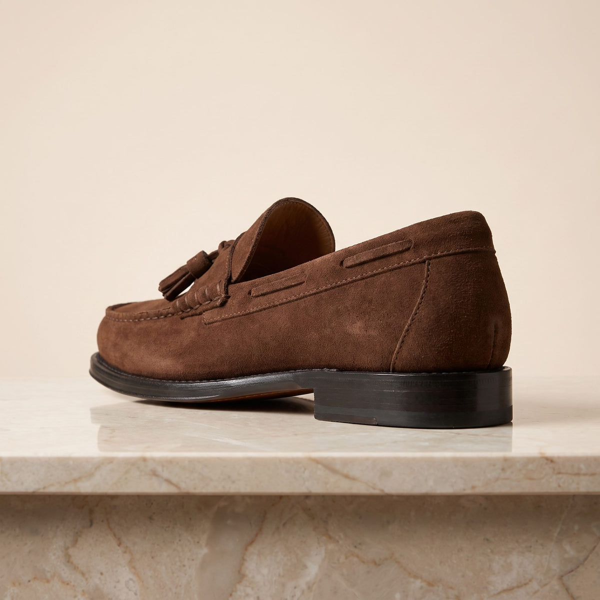 Height Increasing Brown Suede Noto Tassel Loafer - 3 Inch Hidden Heel – back view