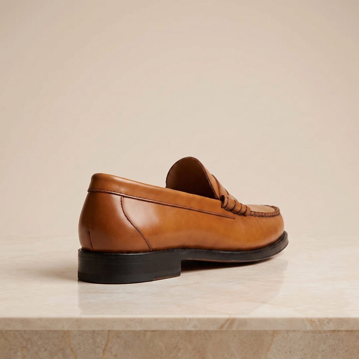 Height Increasing Tan Leather Ragusa Penny Loafer - 3 Inch Hidden Heel – back view