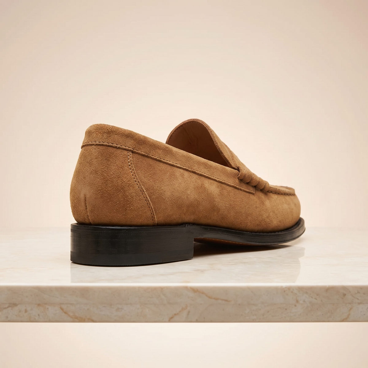 Height Increasing Tan Suede Trani Penny Loafer - 3 Inch Hidden Heel – back view