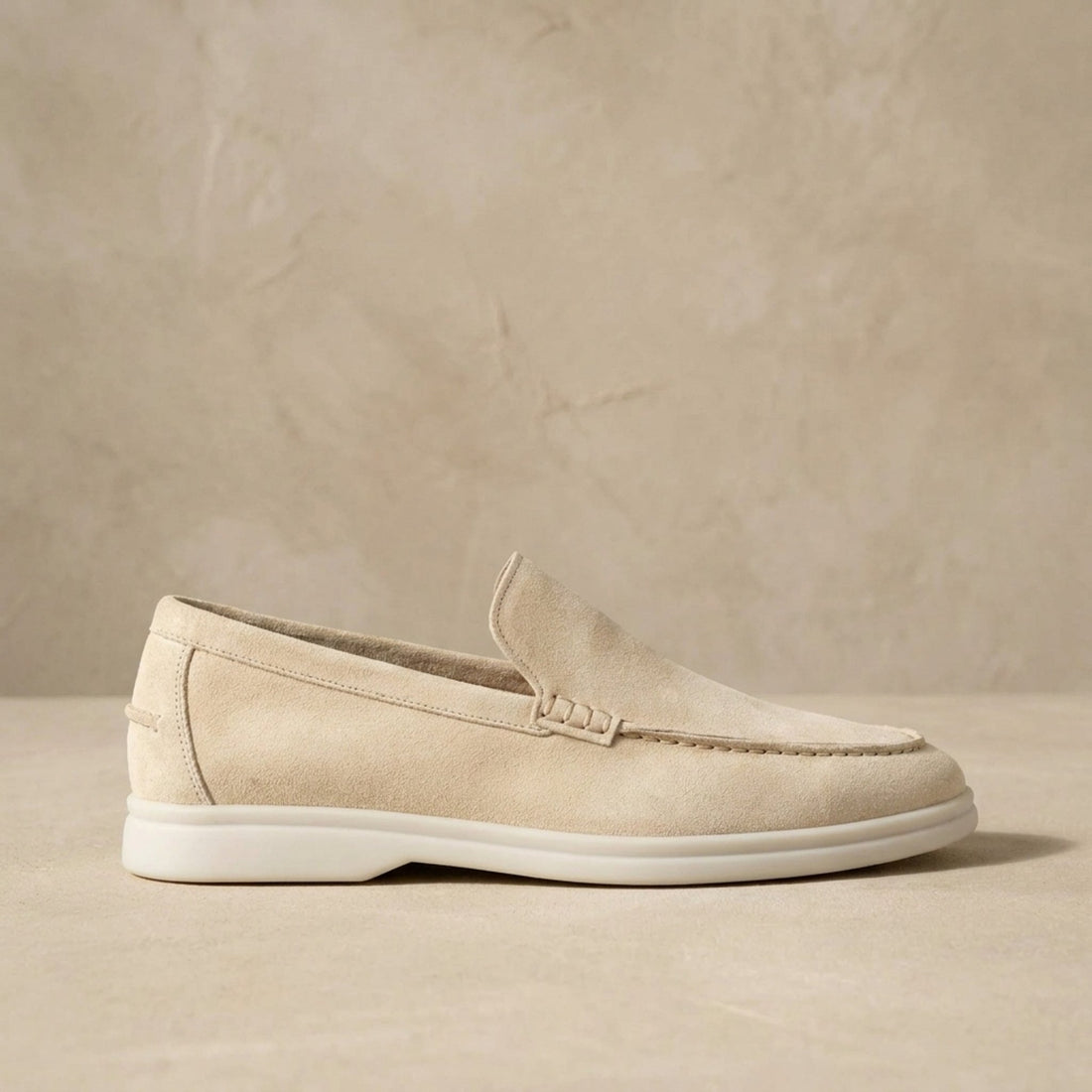 Height Increasing Cream Suede Vieste Plain Moccasin Loafer - 3 Inch Hidden Heel