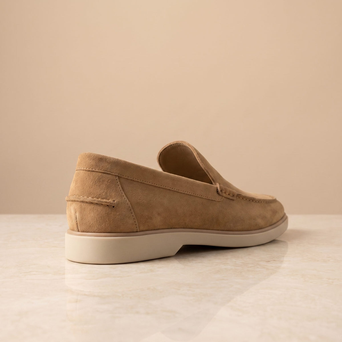 Height Increasing Tan Suede Gargano Plain Moccasin Loafer - 3 Inch Hidden Heel – back view