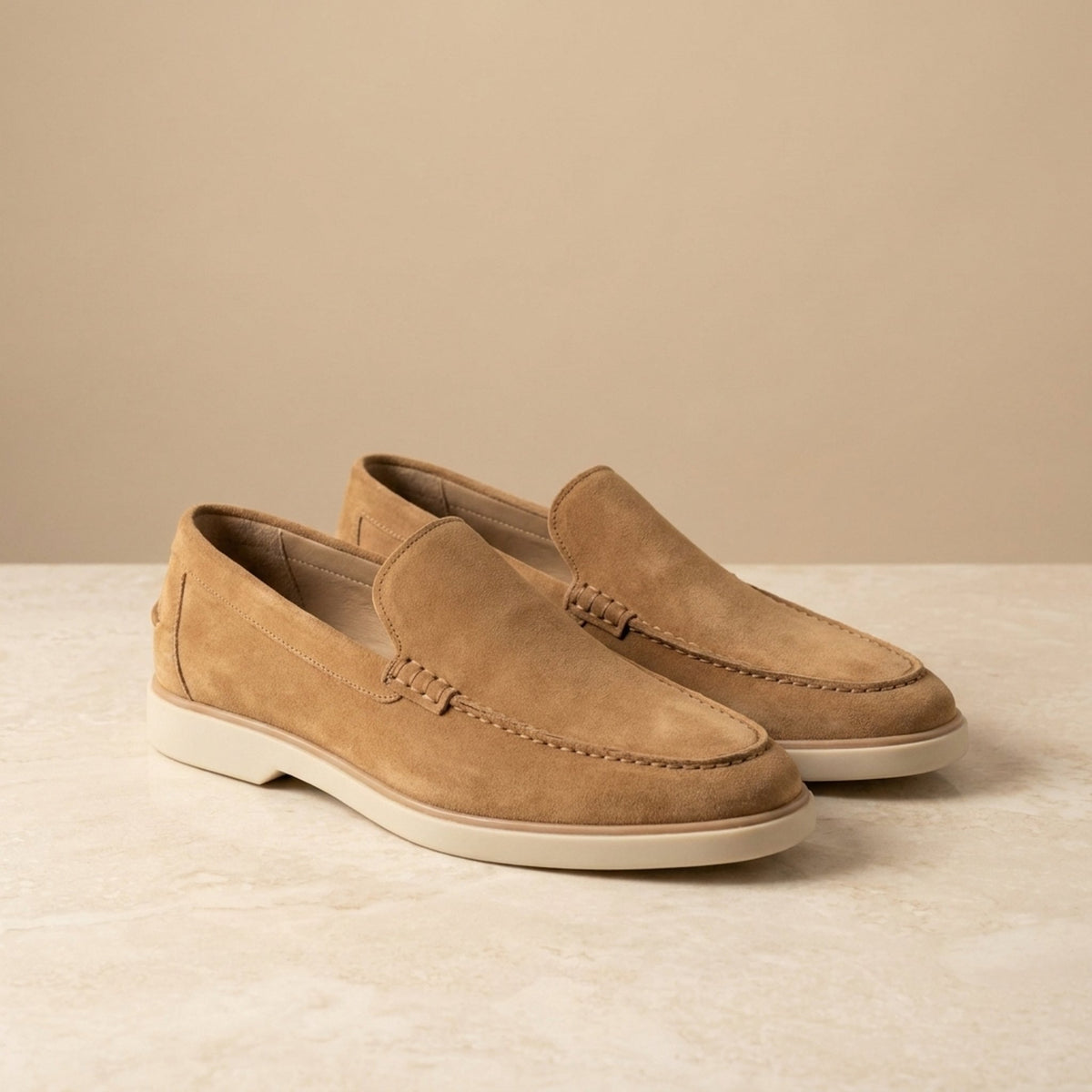 Height Increasing Tan Suede Gargano Plain Moccasin Loafer - 3 Inch Hidden Heel