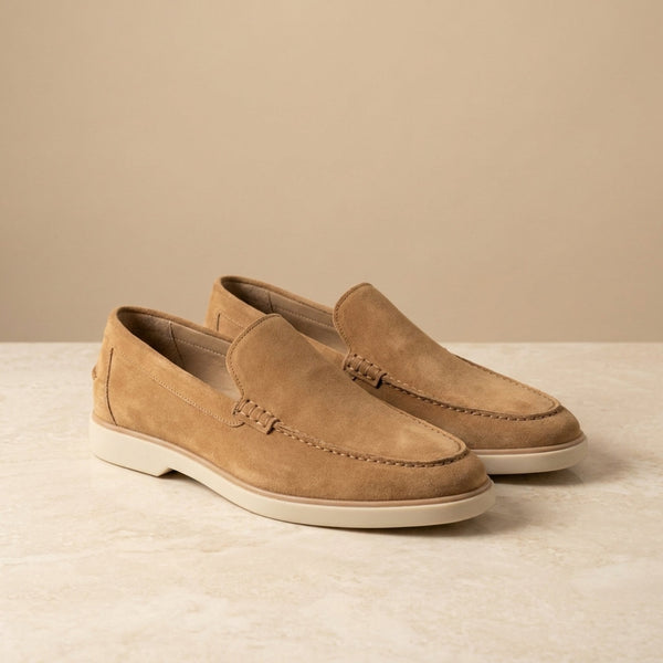 Height Increasing Tan Suede Gargano Plain Moccasin Loafer - 3 Inch Hidden Heel