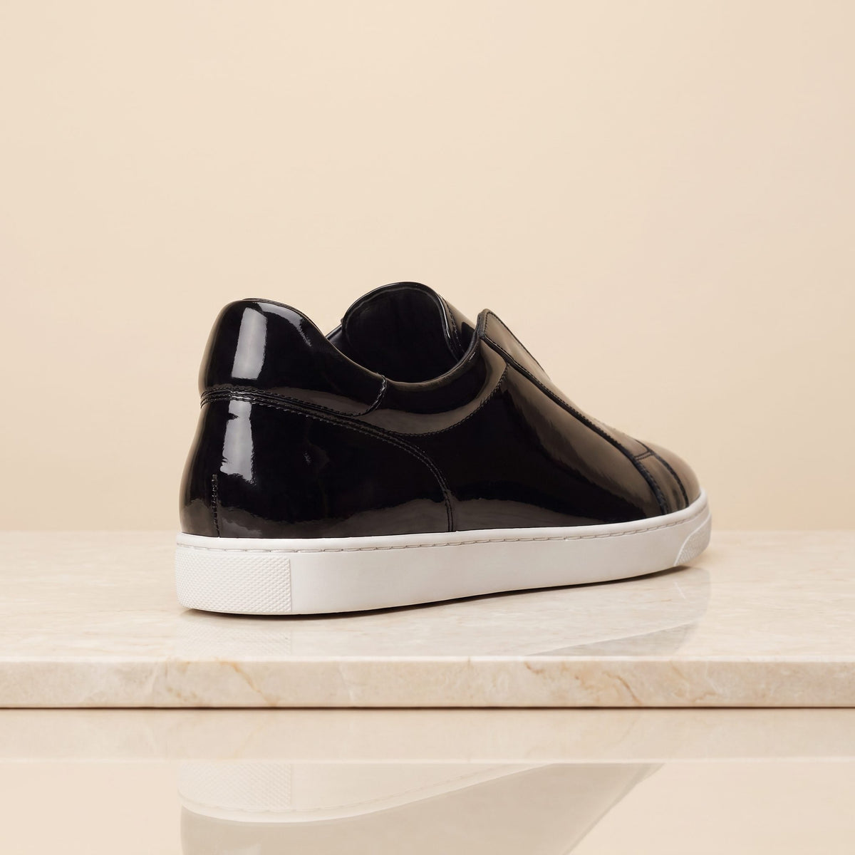 Height Increasing Black Patent Leather Procida Slip-On Sneaker - 3 Inch Hidden Heel – back view