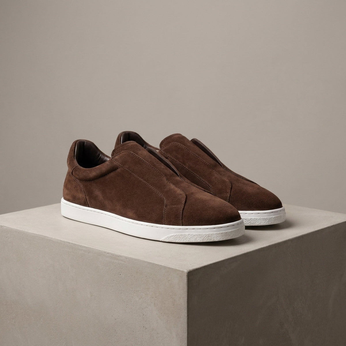 Height Increasing Brown Suede Giglio Slip-On Sneaker - 3 Inch Hidden Heel