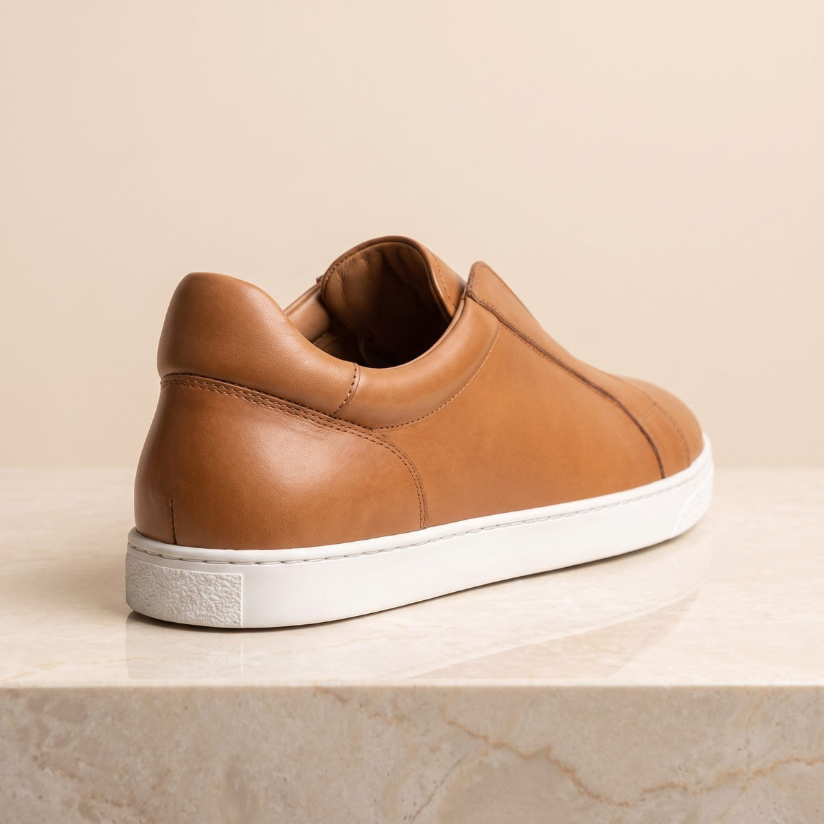Height Increasing Tan Leather Asinara Slip-On Sneaker - 3 Inch Hidden Heel – back view