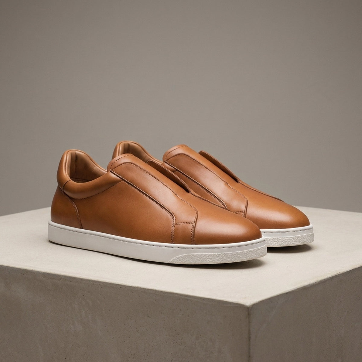 Height Increasing Tan Leather Asinara Slip-On Sneaker - 3 Inch Hidden Heel
