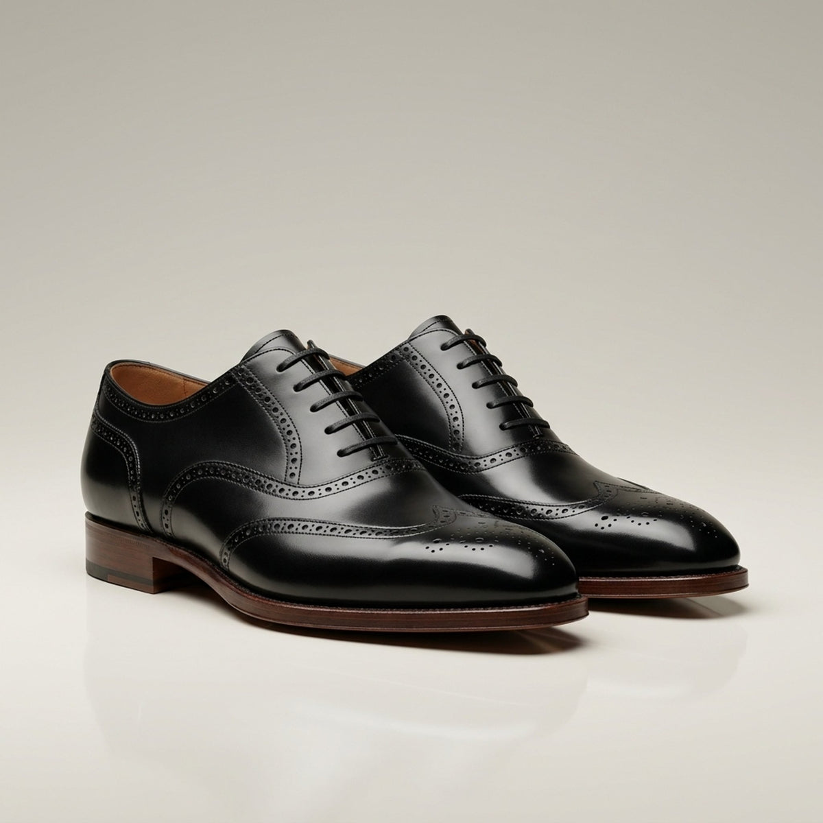 Height Increasing Black Leather Caprera Spectator Wingtip Derby - 3 Inch Hidden Heel