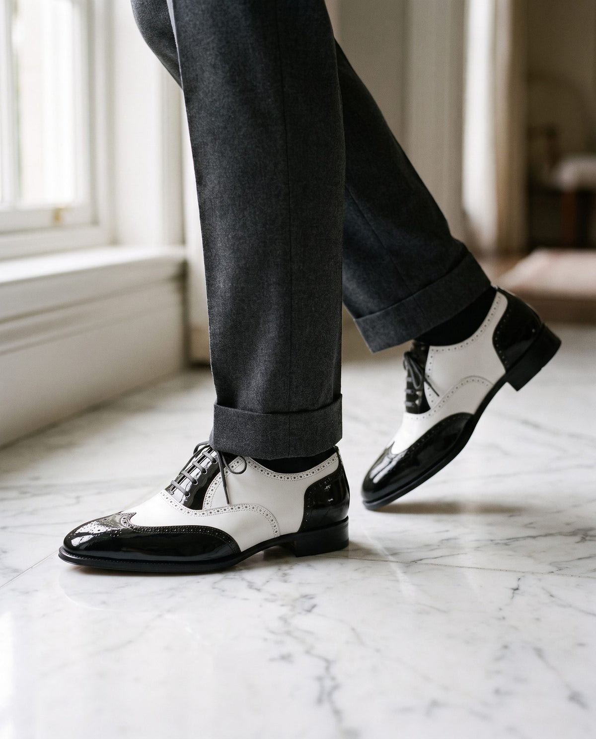 Height Increasing Black Patent Leather Stintino Spectator Wingtip Derby - 3 Inch Hidden Heel – lifestyle