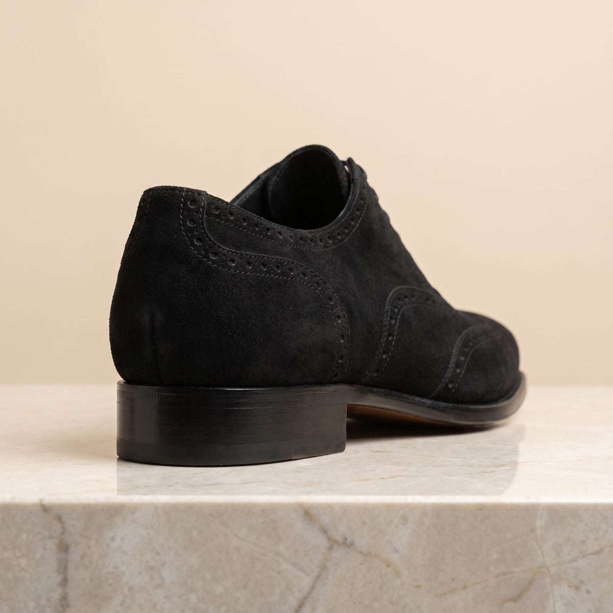 Height Increasing Black Suede Alghero Spectator Wingtip Derby - 3 Inch Hidden Heel – back view