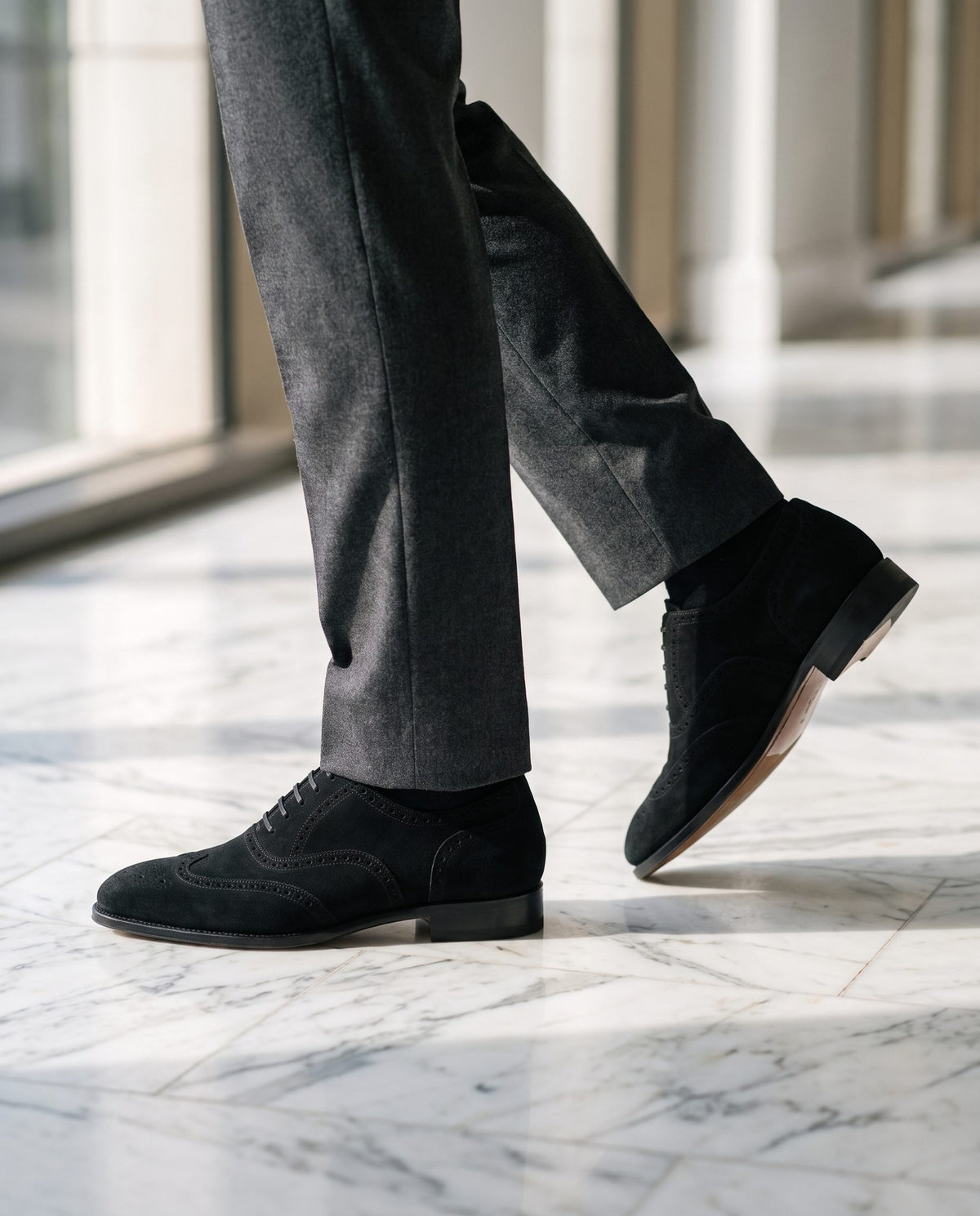 Black Suede Alghero Spectator Wingtip Derby – lifestyle