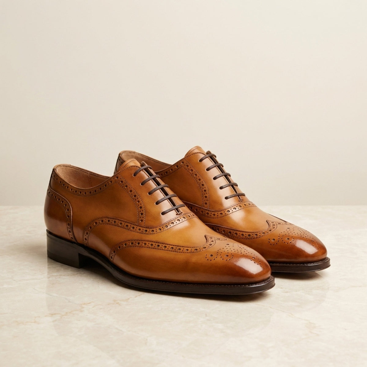 Height Increasing Tan Leather Maremma Spectator Wingtip Derby - 3 Inch Hidden Heel