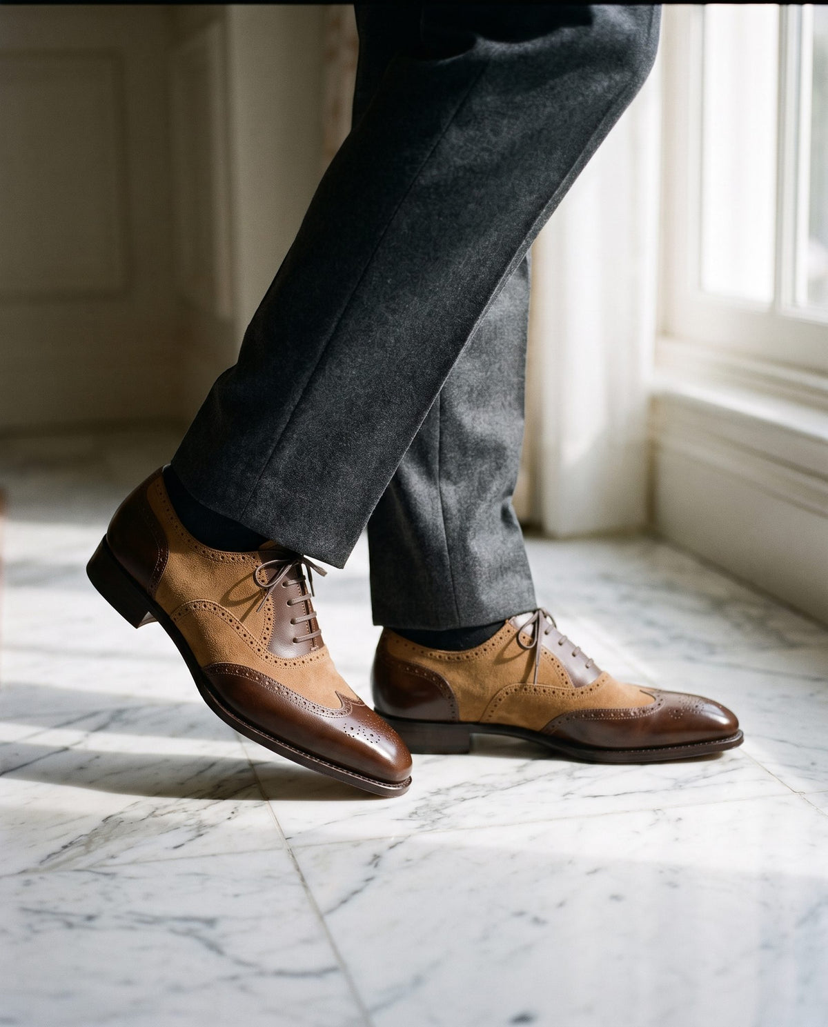 Height Increasing Tan Suede Argentario Spectator Wingtip Derby - 3 Inch Hidden Heel – lifestyle