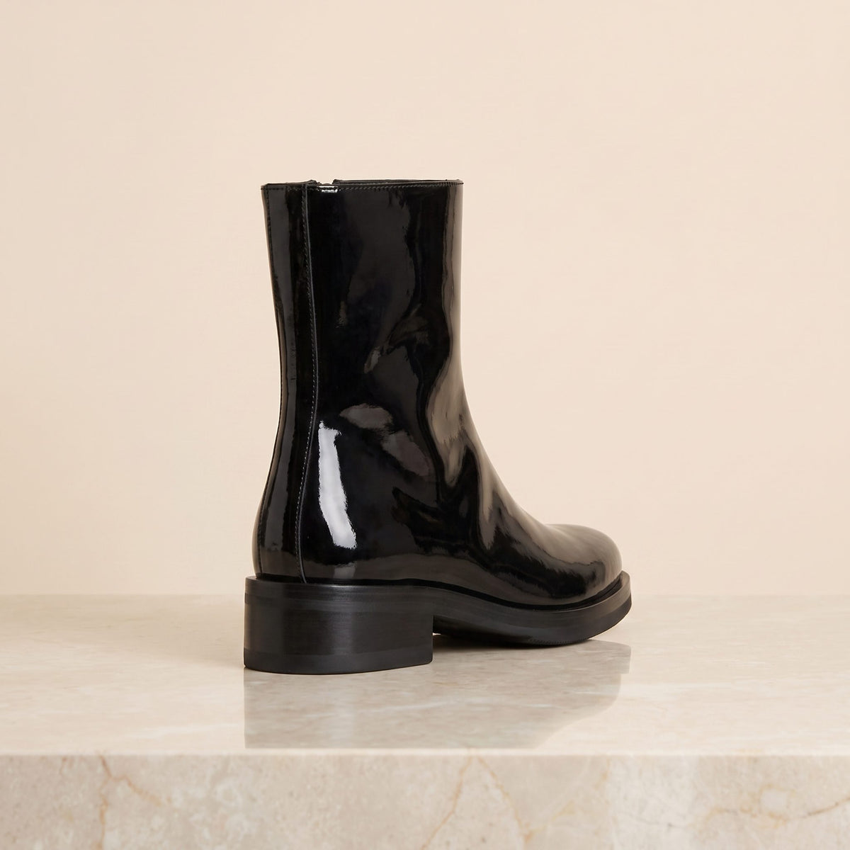 Height Increasing Black Patent Leather Talamone Suede Ankle Boot - 3 Inch Hidden Heel – back view