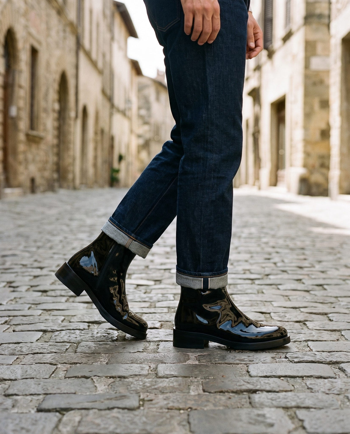 Black Patent Leather Talamone Suede Ankle Boot – lifestyle