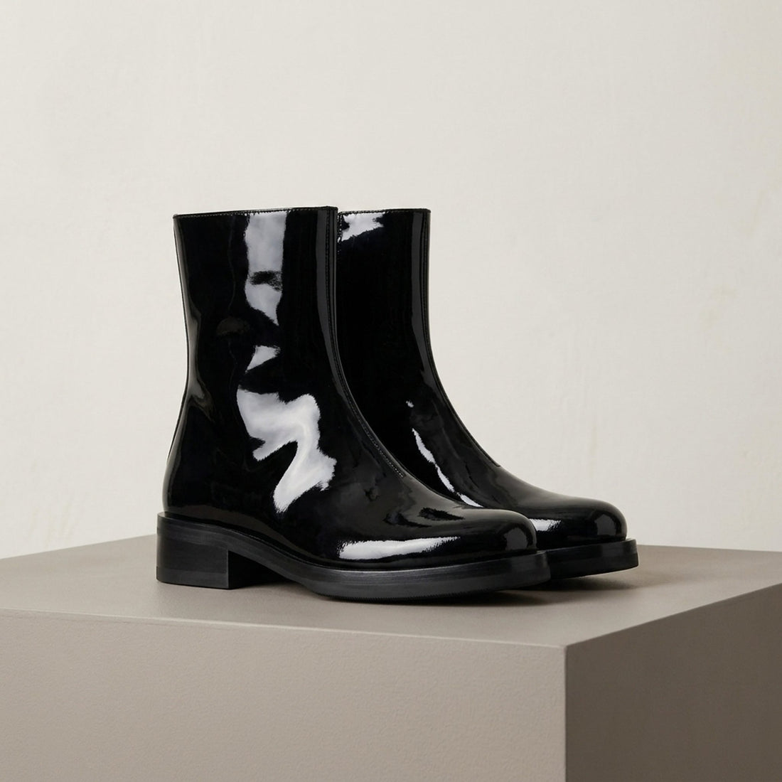 Height Increasing Black Patent Leather Talamone Suede Ankle Boot - 3 Inch Hidden Heel