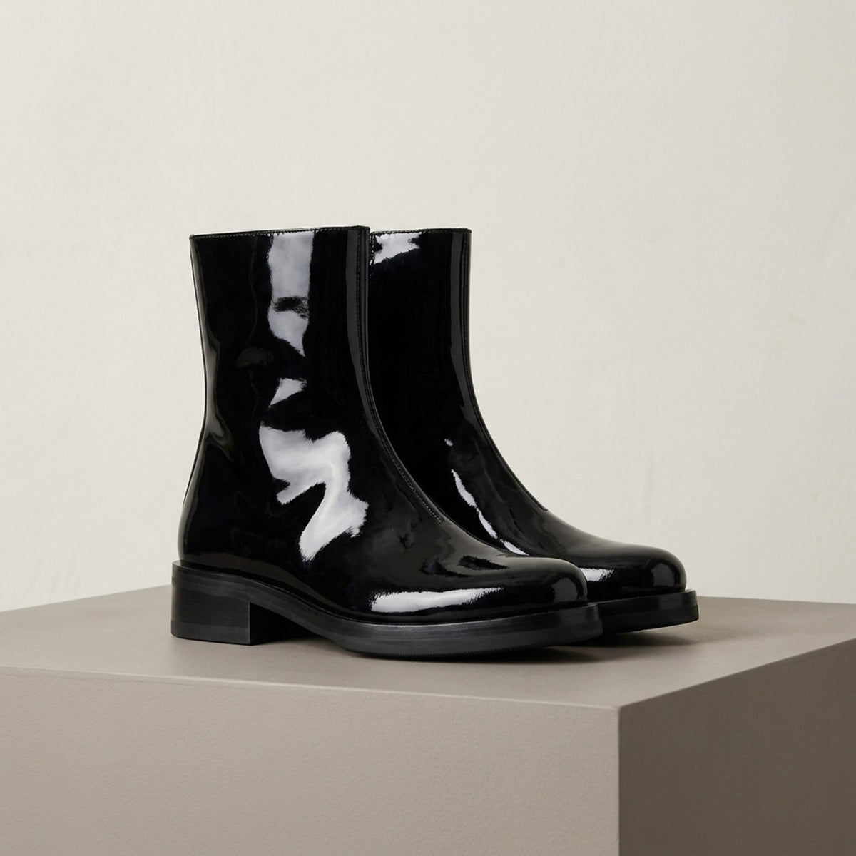 Height Increasing Black Patent Leather Talamone Suede Ankle Boot - 3 Inch Hidden Heel