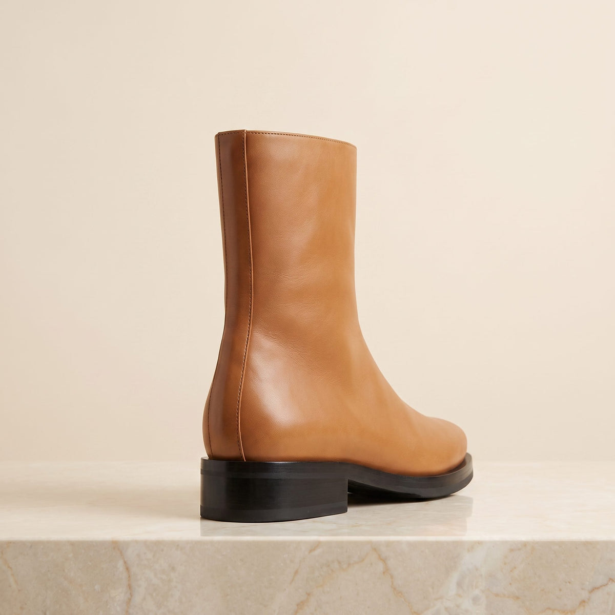 Height Increasing Tan Leather Carrara Suede Ankle Boot - 3 Inch Hidden Heel – back view