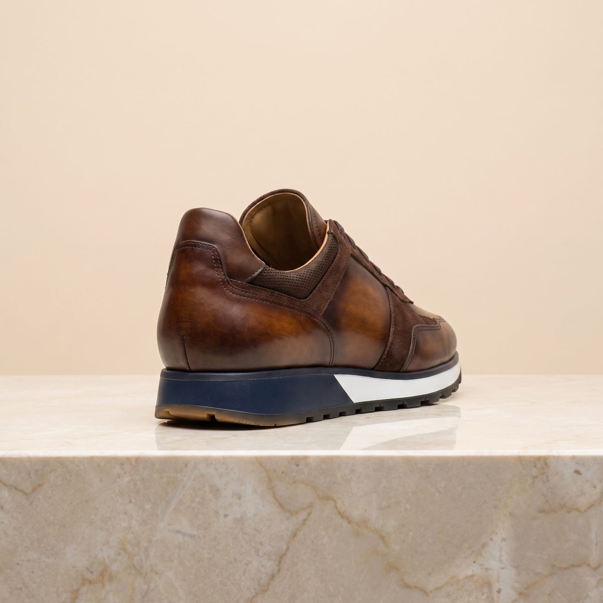 Height Increasing Brown Leather Chianti Suede Runner - 3 Inch Hidden Heel – back view