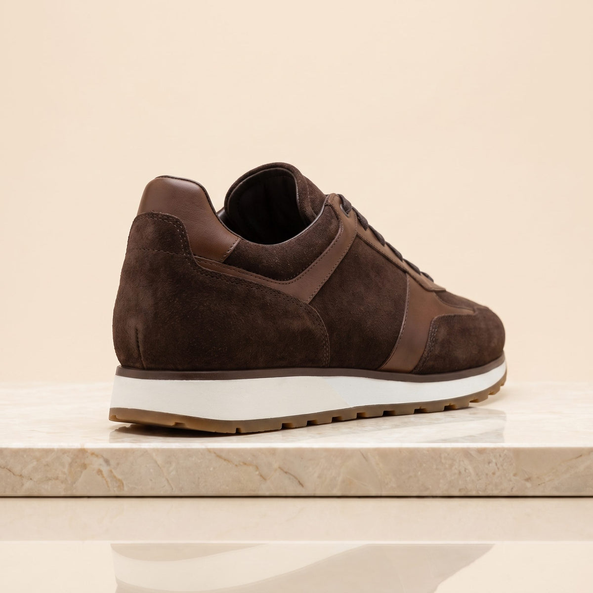 Height Increasing Brown Suede Montalcino Suede Runner - 3 Inch Hidden Heel – back view