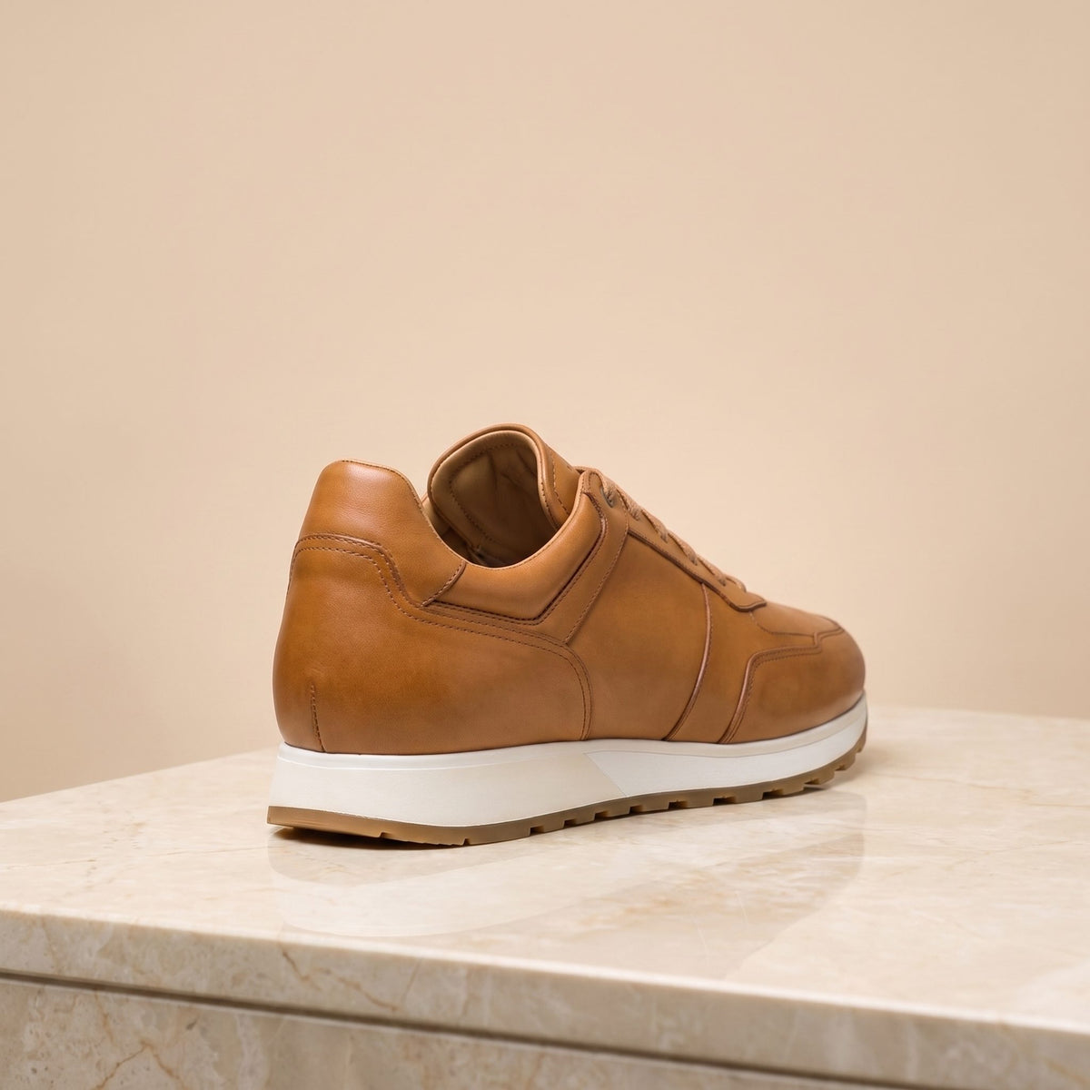 Height Increasing Tan Leather Assisi Suede Runner - 3 Inch Hidden Heel – back view