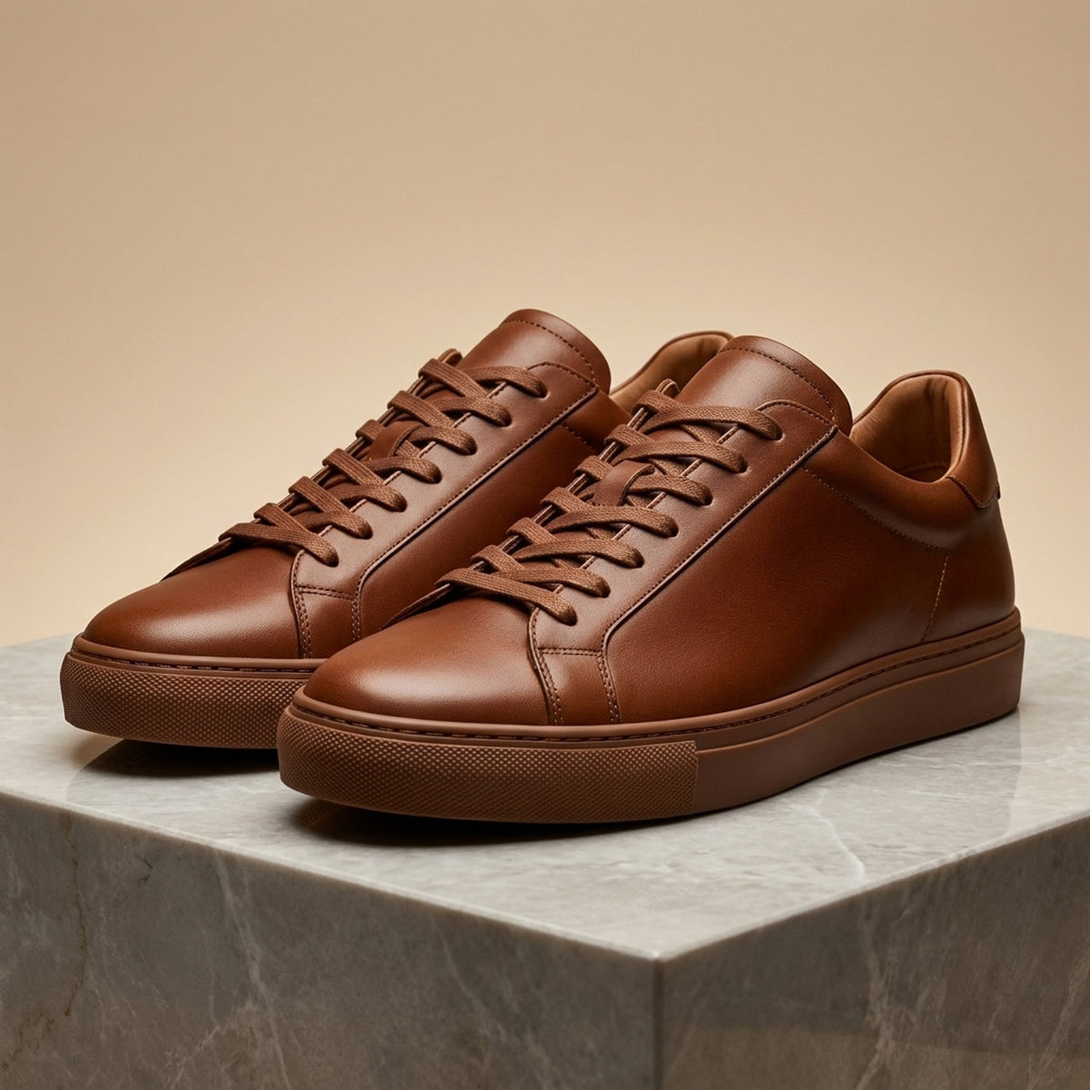 Height Increasing Brown Leather Frasassi Suede Sneaker - 3 Inch Hidden Heel