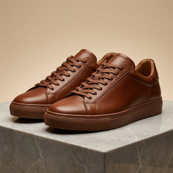 Height Increasing Brown Leather Frasassi Suede Sneaker - 3 Inch Hidden Heel