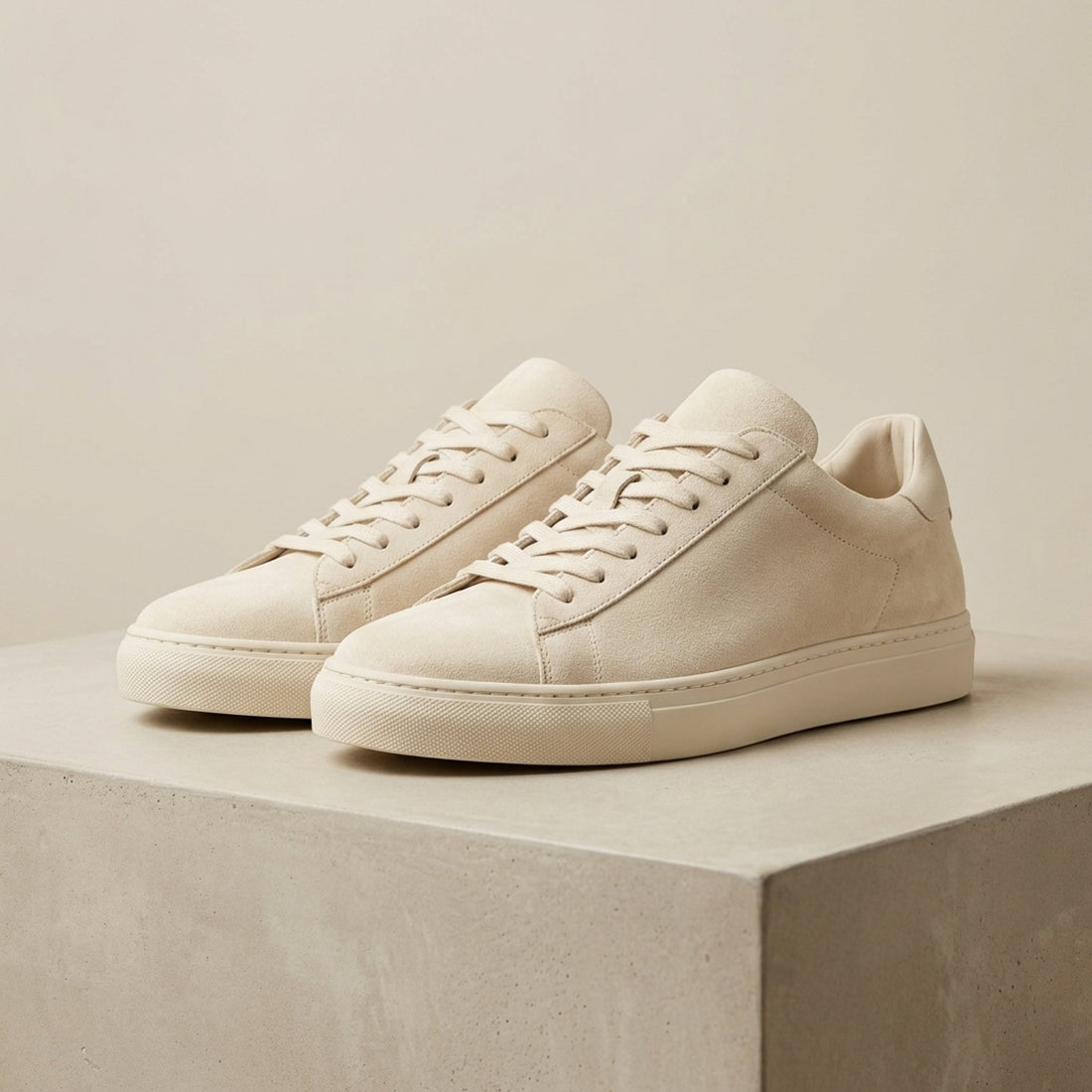 Height Increasing Cream Suede Tremiti Suede Sneaker - 3 Inch Hidden Heel