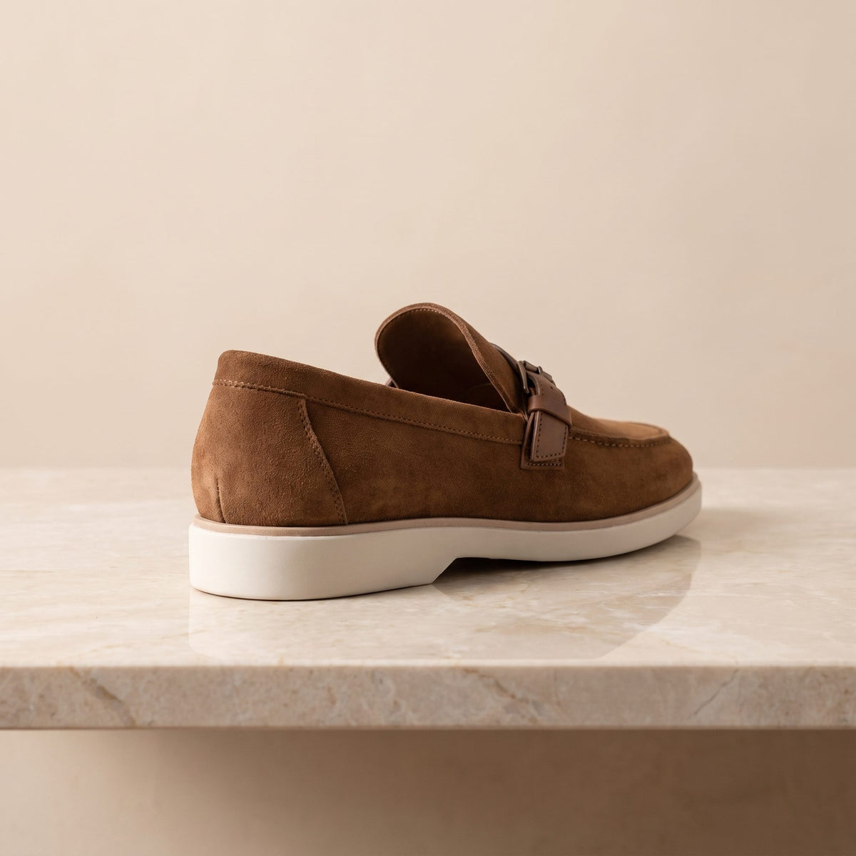 Height Increasing Brown Suede Cilento Summer Bit Loafer - 3 Inch Hidden Heel – back view
