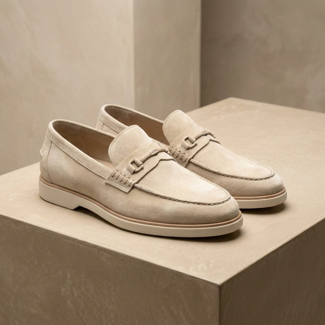 Height Increasing Cream Suede Maratea Summer Bit Loafer - 3 Inch Hidden Heel