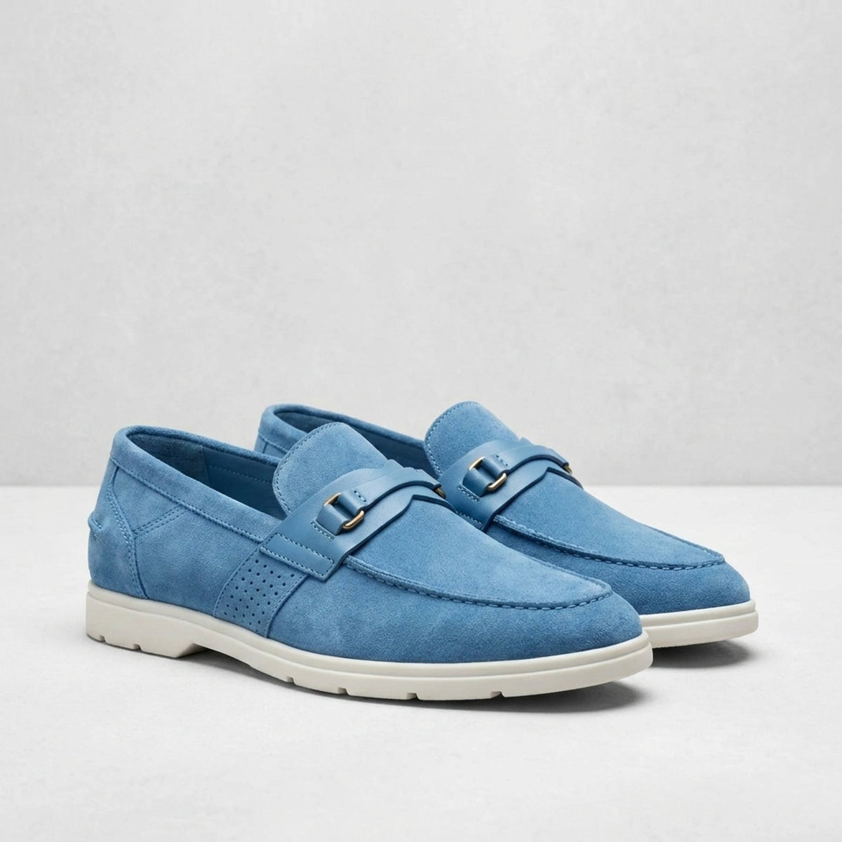 Height Increasing Sky Blue Suede Scalea Summer Bit Loafer - 3 Inch Hidden Heel