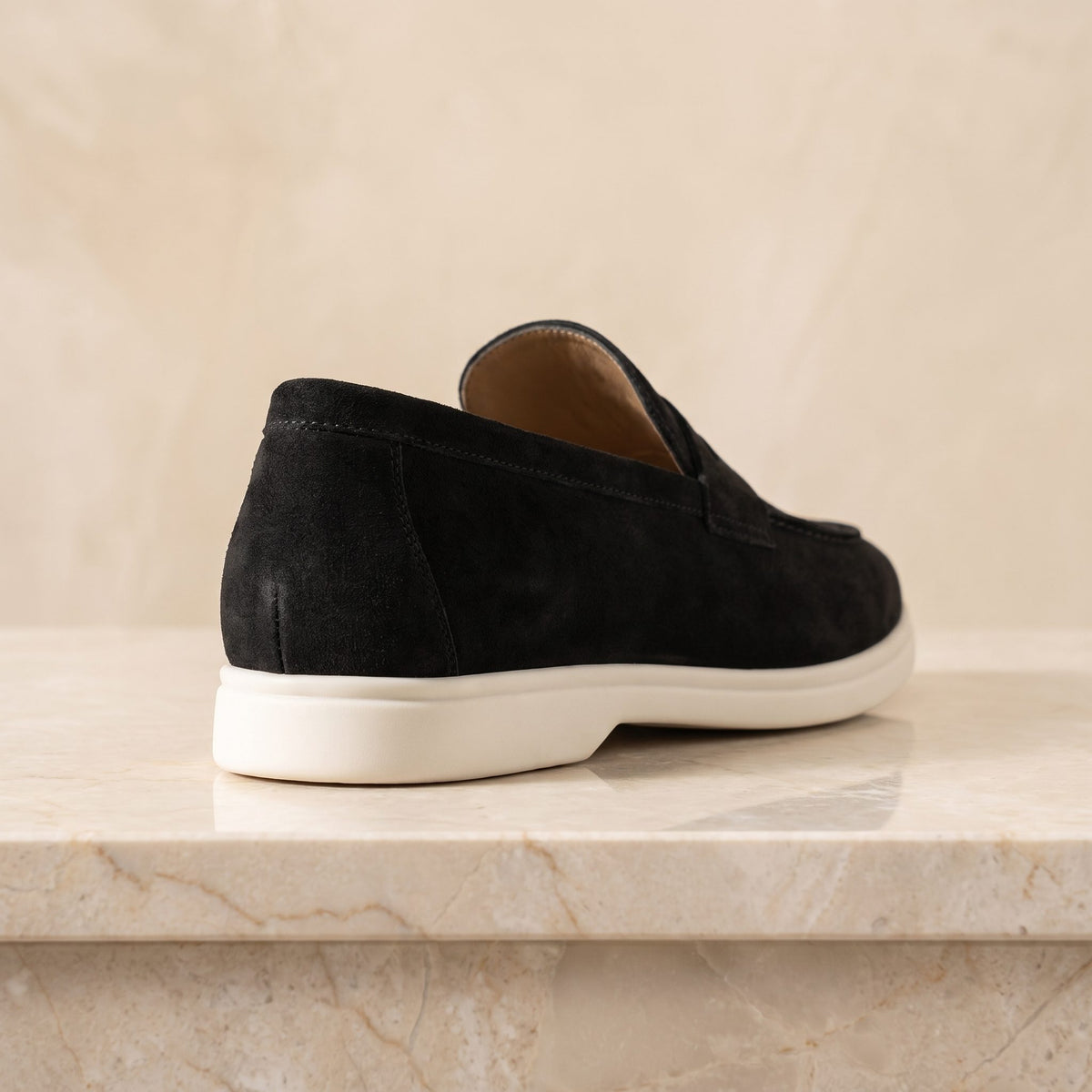 Height Increasing Black Suede Amantea Summer Penny Loafer - 3 Inch Hidden Heel – back view