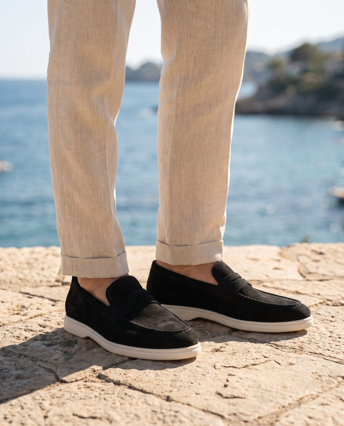 Height Increasing Black Suede Amantea Summer Penny Loafer - 3 Inch Hidden Heel – lifestyle