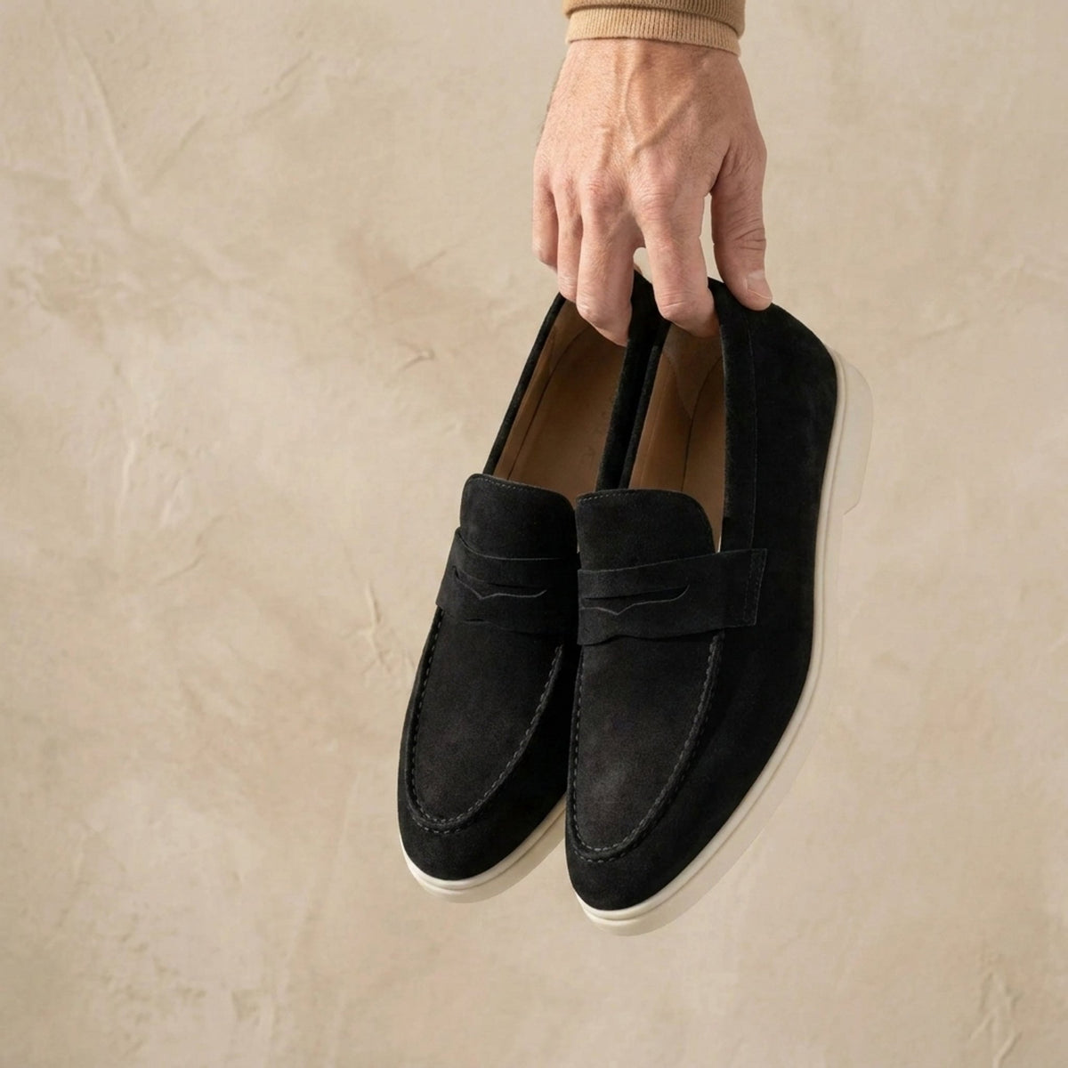Height Increasing Black Suede Amantea Summer Penny Loafer - 3 Inch Hidden Heel
