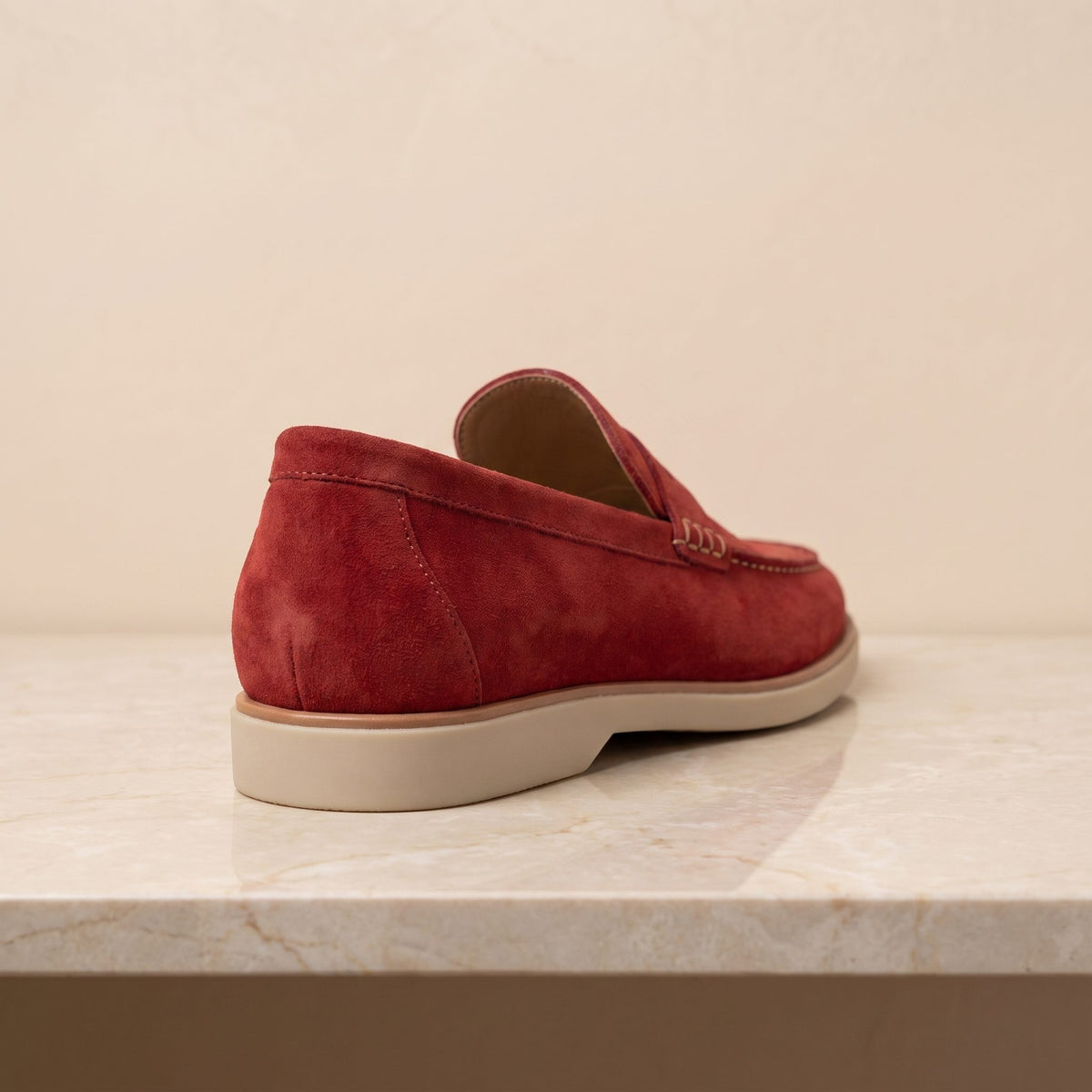 Height Increasing Red Suede Locri Summer Penny Loafer - 3 Inch Hidden Heel – back view