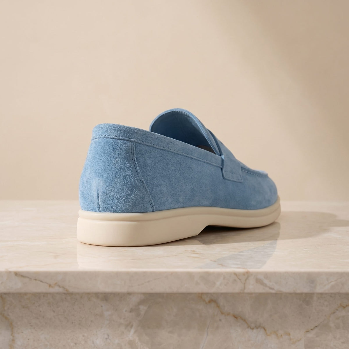 Sky Blue Suede Stilo Summer Penny Loafer – back view