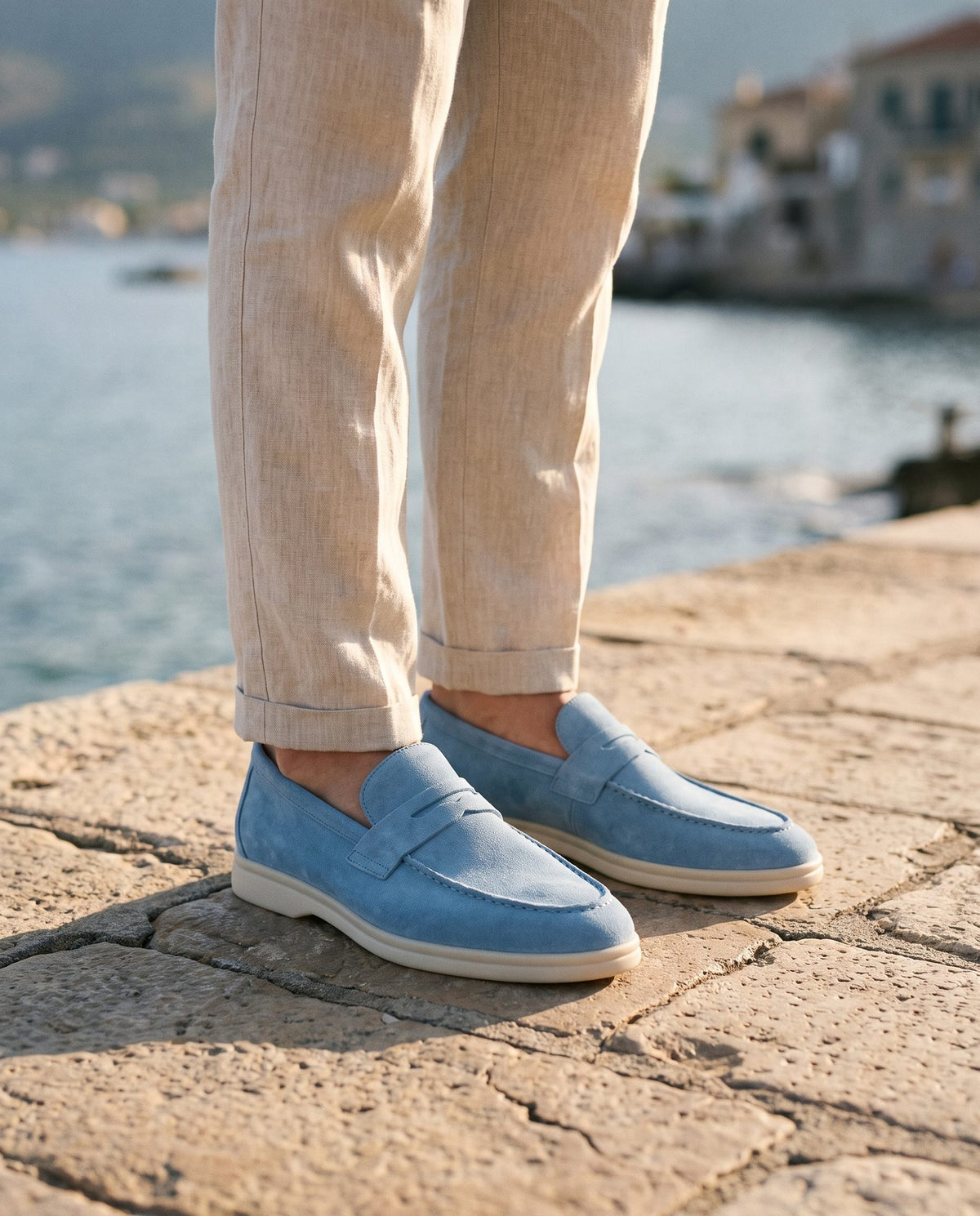 Height Increasing Sky Blue Suede Stilo Summer Penny Loafer - 3 Inch Hidden Heel – lifestyle