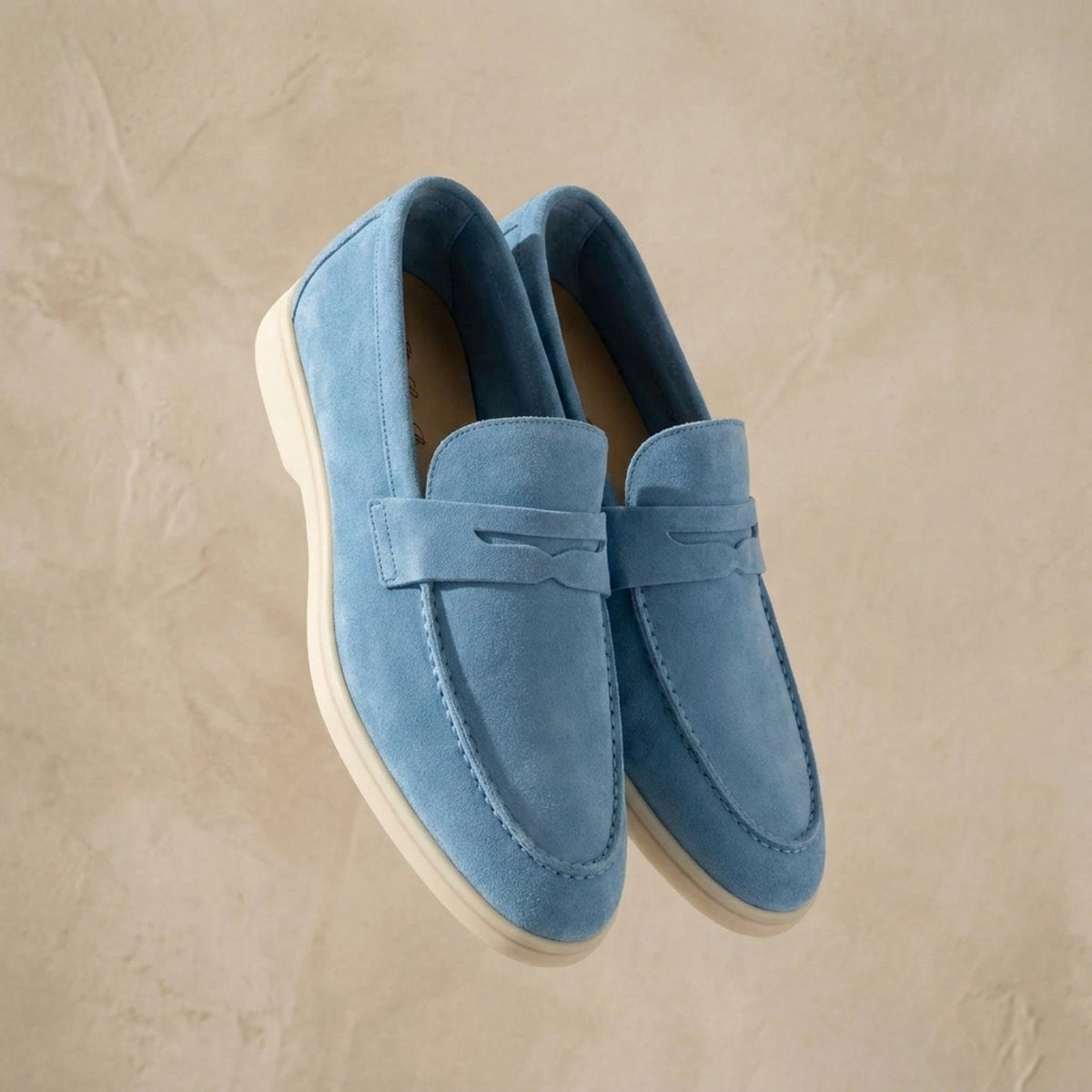 Height Increasing Sky Blue Suede Stilo Summer Penny Loafer - 3 Inch Hidden Heel