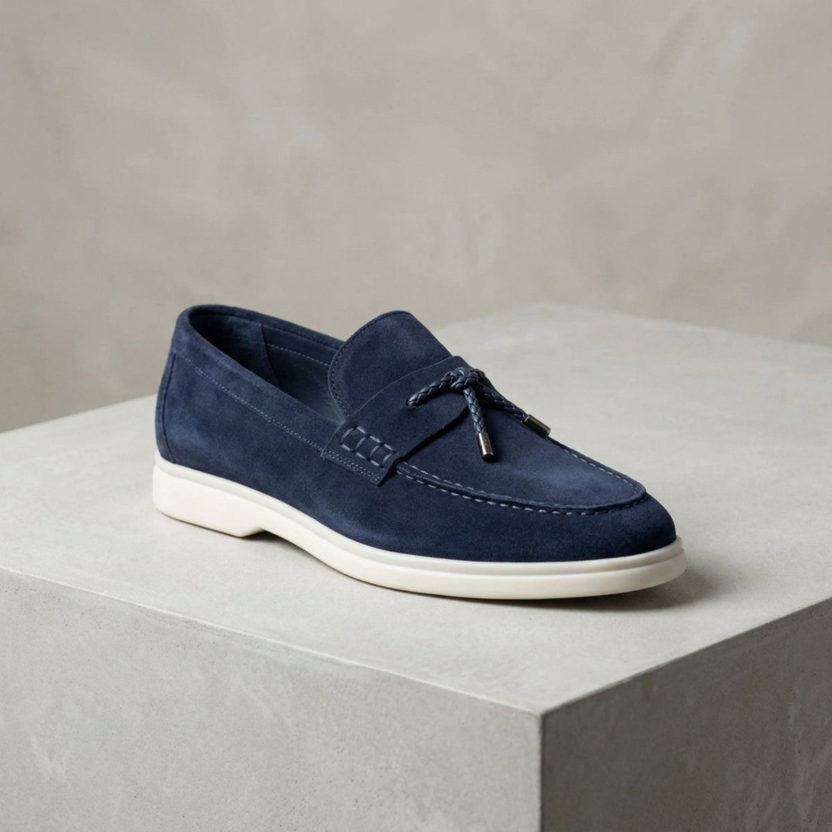 Height Increasing Navy Suede Aspromonte Summer Tassel Loafer - 3 Inch Hidden Heel