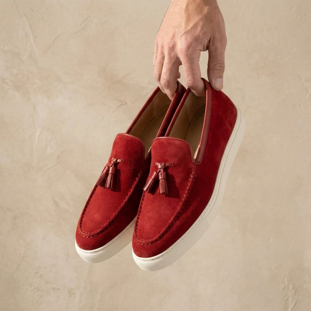 Height Increasing Red Suede Ionio Summer Tassel Loafer - 3 Inch Hidden Heel