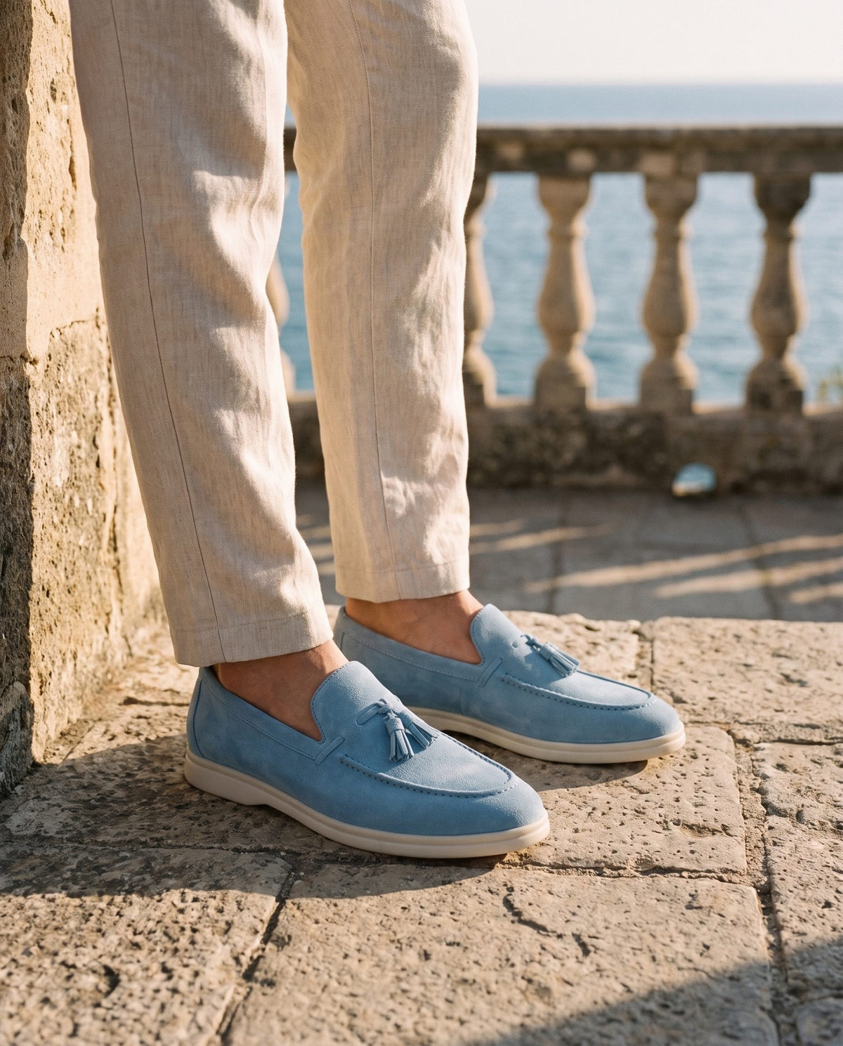 Height Increasing Sky Blue Suede Salento Summer Tassel Loafer - 3 Inch Hidden Heel – lifestyle