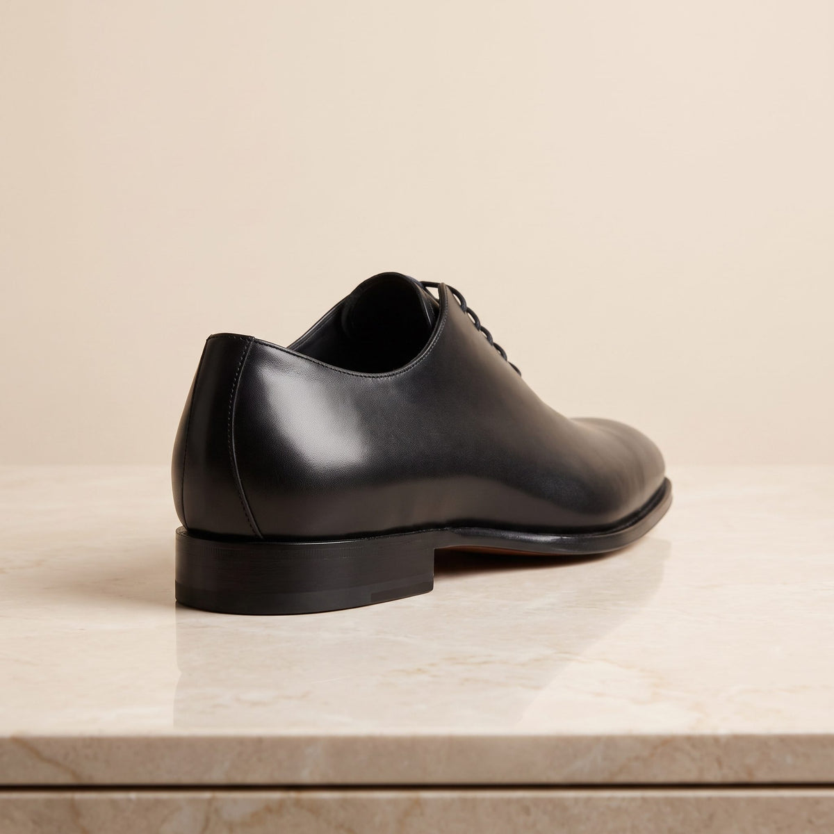 Height Increasing Black Leather Gallipoli Wholecut Oxford - 3 Inch Hidden Heel – back view