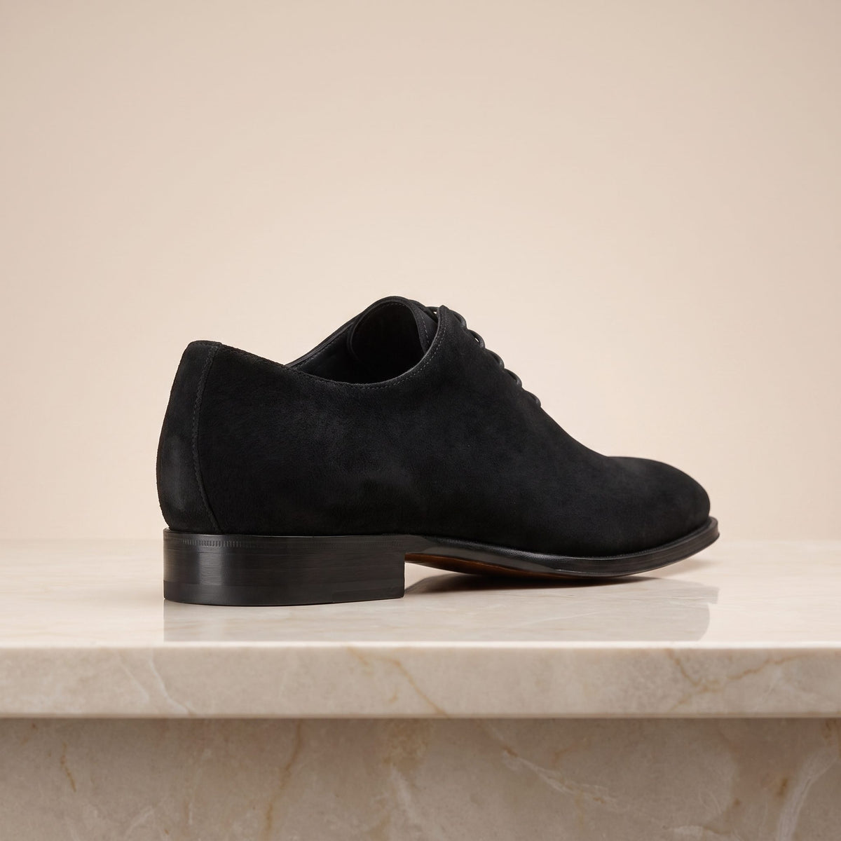 Height Increasing Black Suede Manduria Wholecut Oxford - 3 Inch Hidden Heel – back view