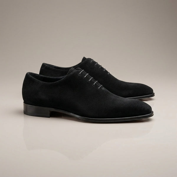 Height Increasing Black Suede Manduria Wholecut Oxford - 3 Inch Hidden Heel