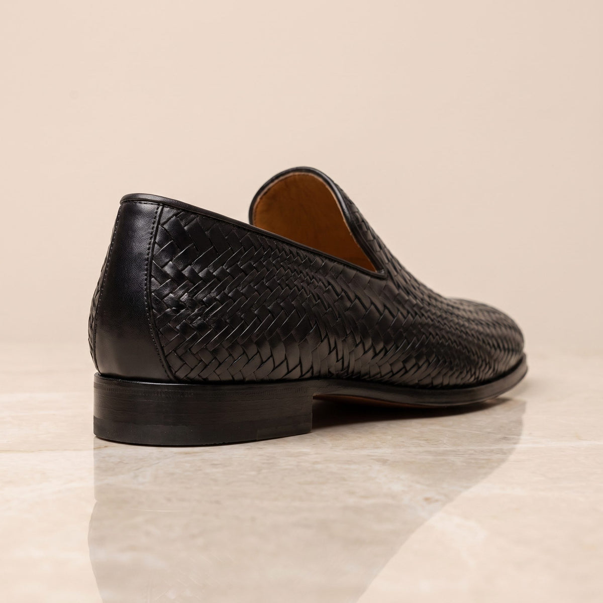 Height Increasing Black Leather Ceglie Woven Loafer - 3 Inch Hidden Heel – back view